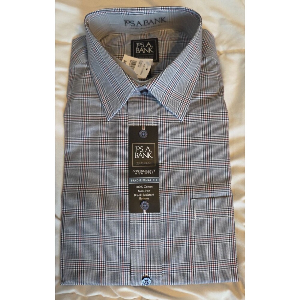 Jos A Bank Traveler Dress Shirt Long Sleeve Size M Multi Color Checker NWT New